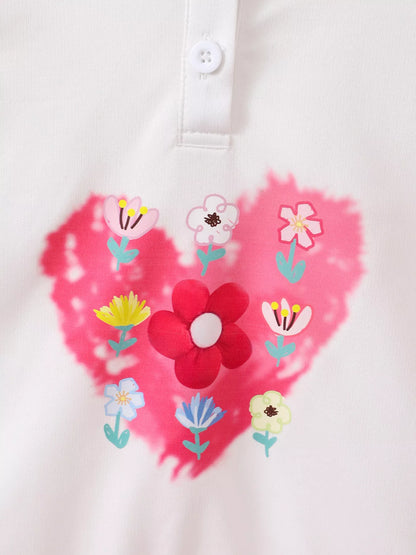 Children's Floral Heart Graphic Buttoned Hoodie
