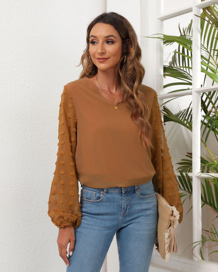 Swiss Dot Balloon Sleeve Blouse