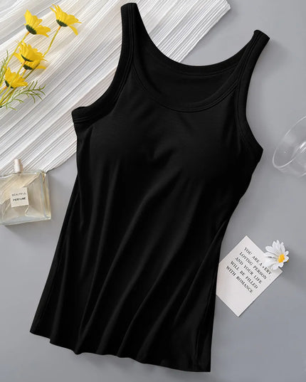 Round Neck Tank with Bra Black