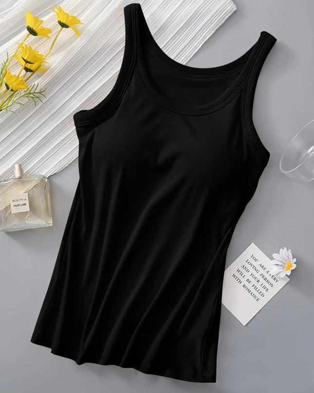 Round Neck Tank with Bra Black