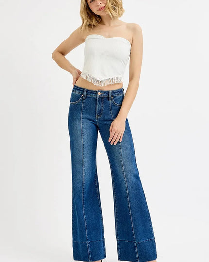 RISEN Full Size Tummy Control Mid Rise Ankle Wide Flare Jeans Plus Size