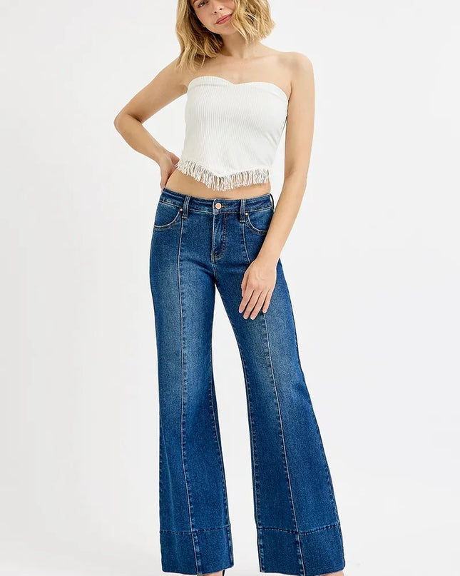 RISEN Full Size Tummy Control Mid Rise Ankle Wide Flare Jeans Plus Size