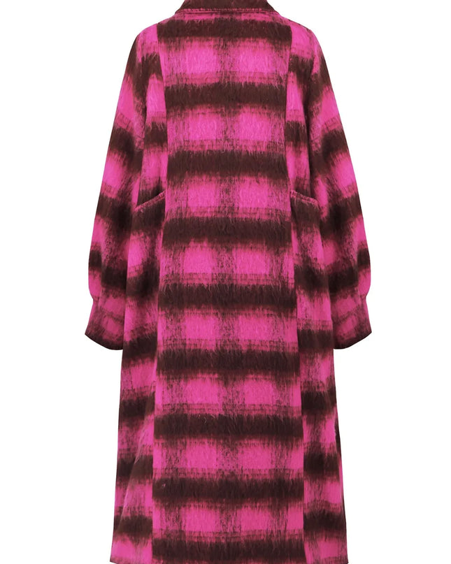 Contrast Double-Breasted Long Sleeve Longline Coat