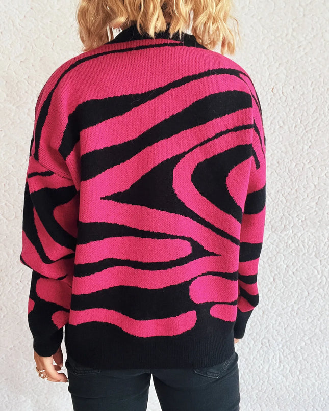 Zebra Print Round Neck Sweater