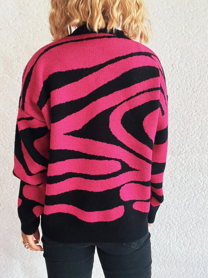 Zebra Print Round Neck Sweater