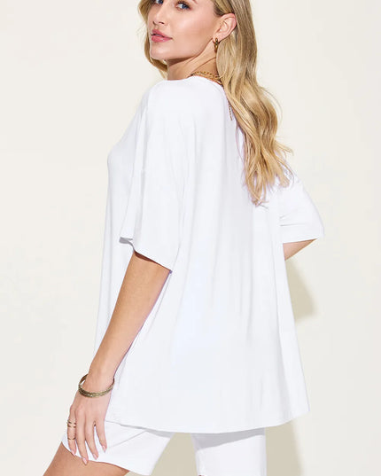 Basic Bae Full Size V-Neck Drop Shoulder T-Shirt and Shorts Set 