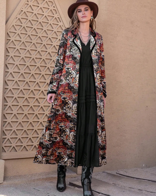 Printed Open Front Long Sleeve Outerwear