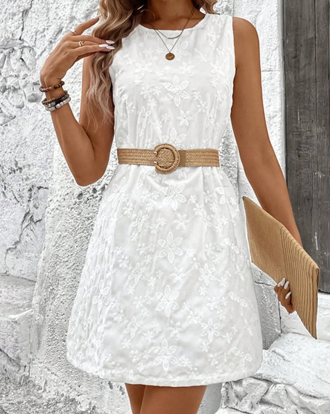 Texture Round Neck Sleeveless Mini Tank Dress