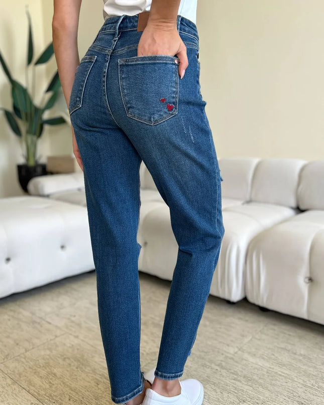 Judy Blue Full Size Queen Of Hearts Coin Pocket BF Jeans