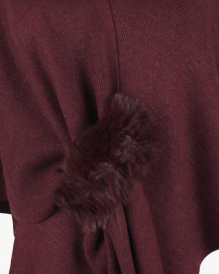 Surplice Neck Pom-Pom Trim Poncho