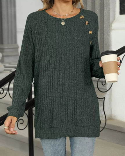 Ribbed Round Neck Long Sleeve T-Shirt