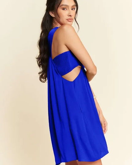 Davi & Dani Washed Satin Cutout Skirt Bandeau Mini Dress