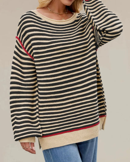 Slit Striped Oversized Sweater
