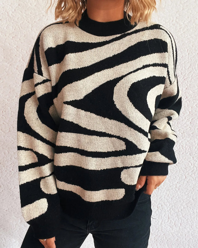 Zebra Print Round Neck Sweater