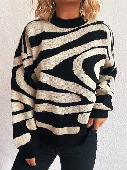 Zebra Print Round Neck Sweater