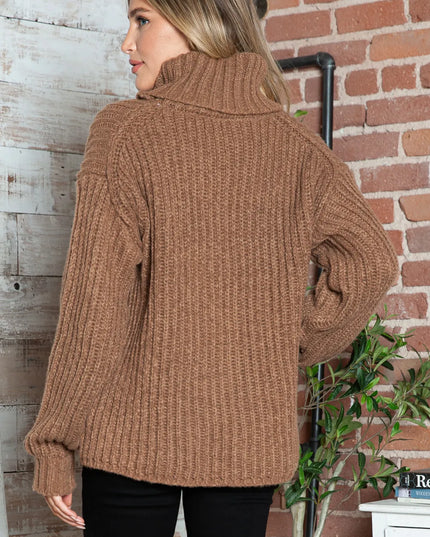 Turtleneck Dropped Shoulder Pullover Sweater