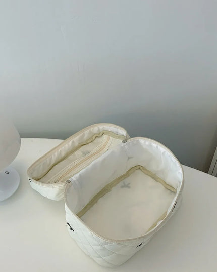 Bow Embroidered Quilted Storage Bag with Zip