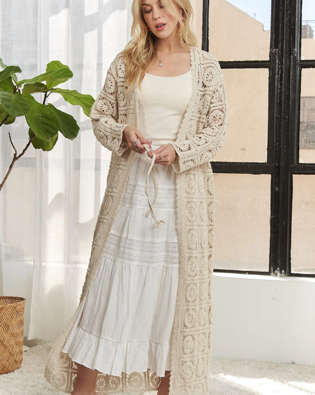 ADORA Long Sleeves Crochet Elastic Cardigan