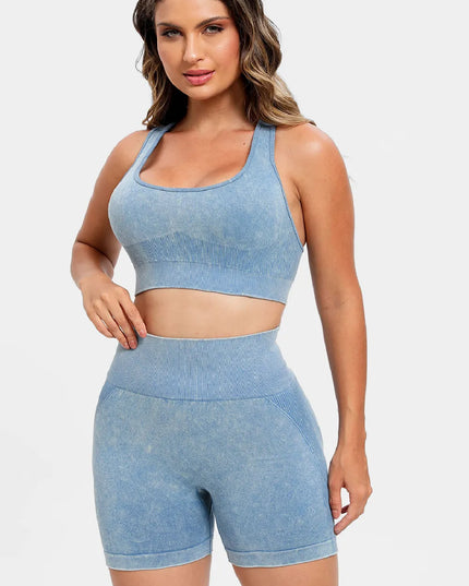 3 Piece Washed Square Neck Wide Strap Active Set 