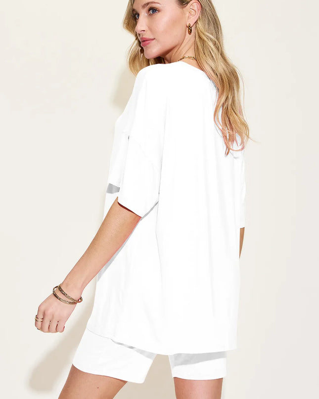 Basic Bae Bamboo Full Size V-Neck Drop Shoulder T-Shirt and Shorts Set