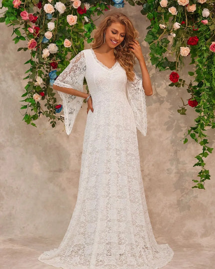 Lace V-Neck Floor length Dress 