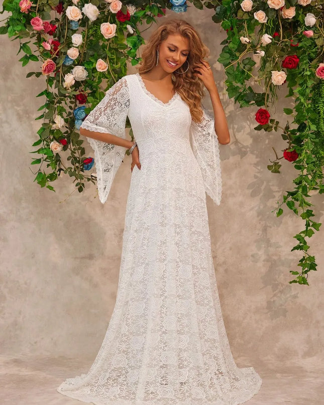 Lace V-Neck Floor length Dress 
