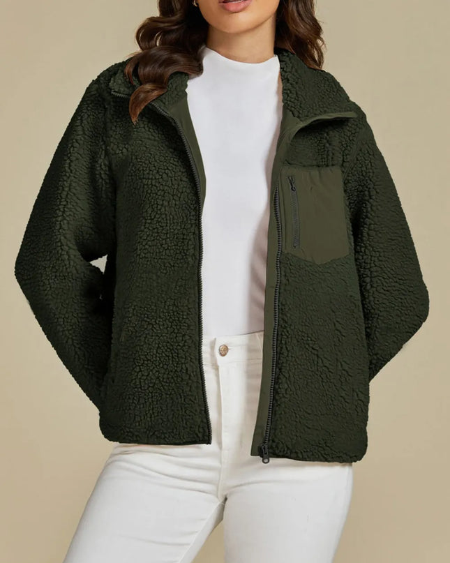 Zip Up Long Sleeve Plush Jacket