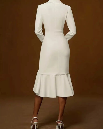 Ruffled Hem Long Sleeve Midi Blazer Dress