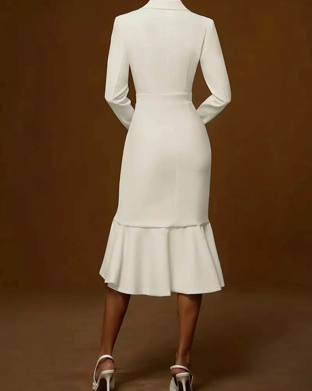 Ruffled Hem Long Sleeve Midi Blazer Dress