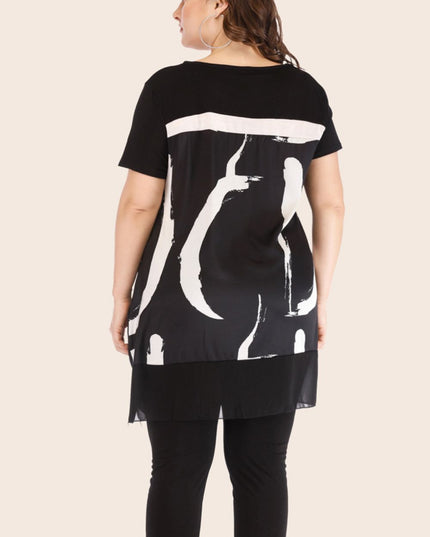 Plus Size Contrast Spliced Mesh T-Shirt and Cropped Leggings Set 