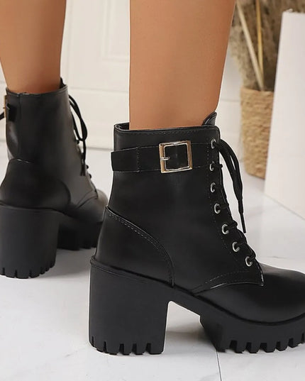 Lace Up Block Heel Boots