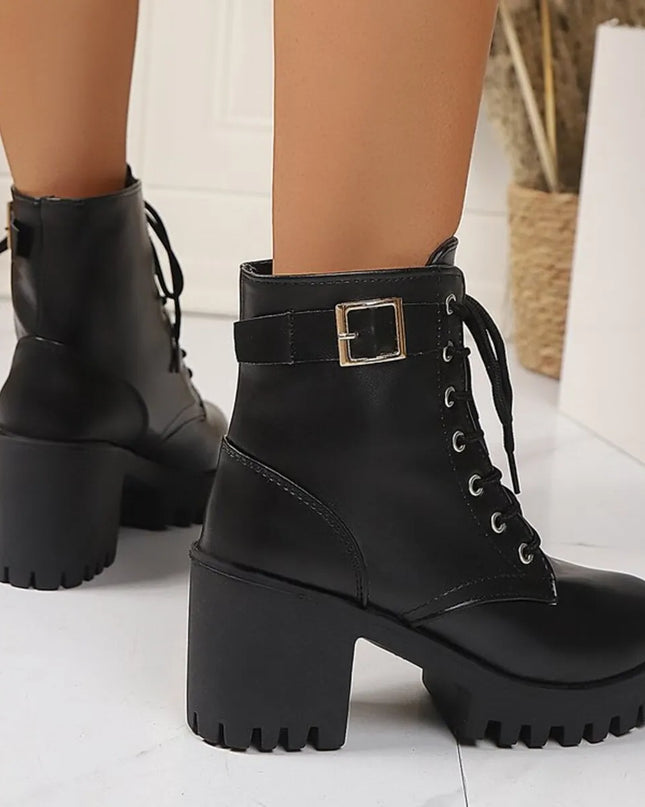 Lace Up Block Heel Boots