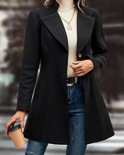 Collared Neck Long Sleeve Longline Coat