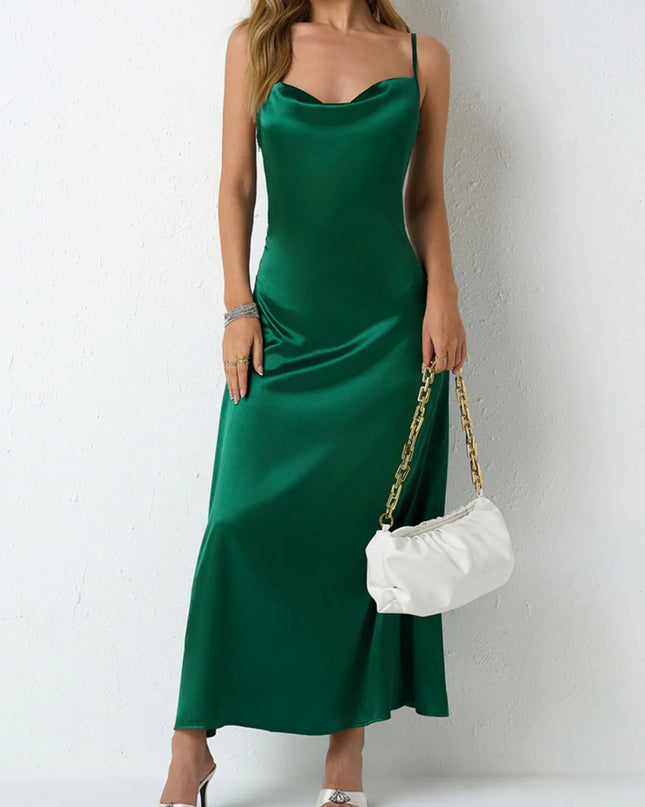 Satin Cowl Neck Cami Dress