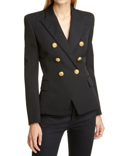Lapel Collar Long Sleeve Blazer Black