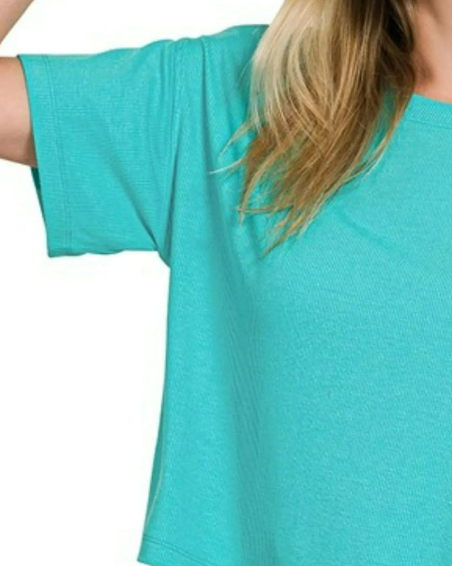 Zenana Ribbed Round-Neck Crop T-Shirt
