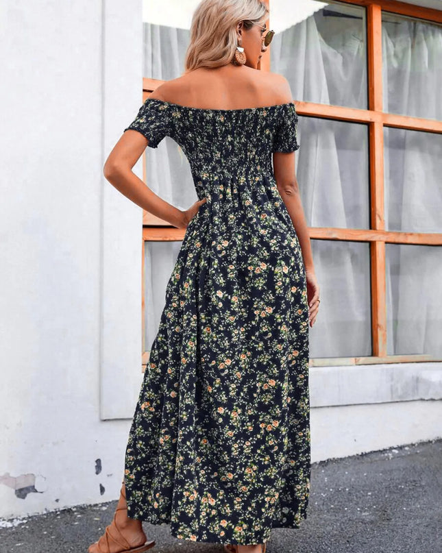 Full Size Slit Off-Shoulder Floral Midi Dress Plus Size