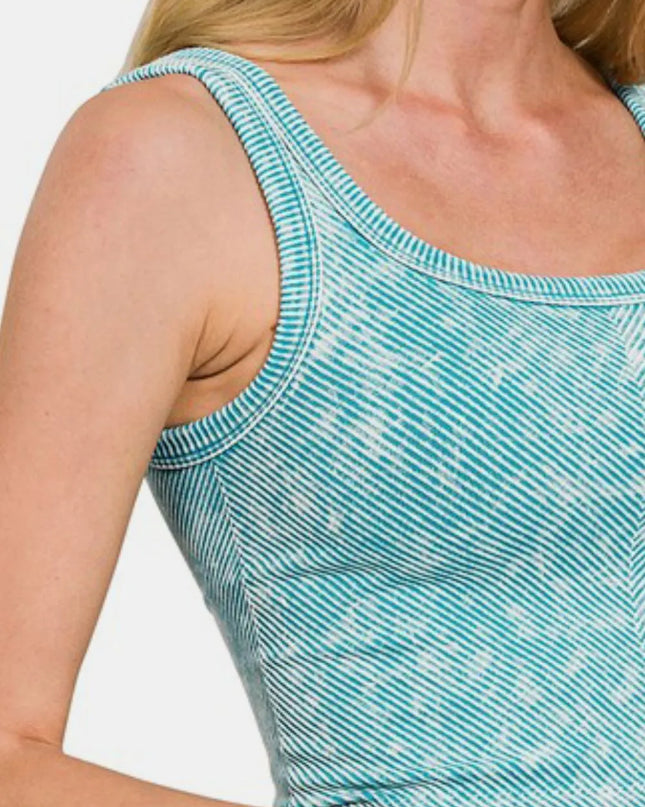 Zenana Washed Ribbed Scoop Neck Wide Strap Tank