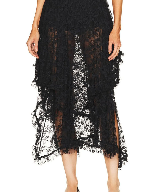 Asymmetrical Lace Midi Skirt