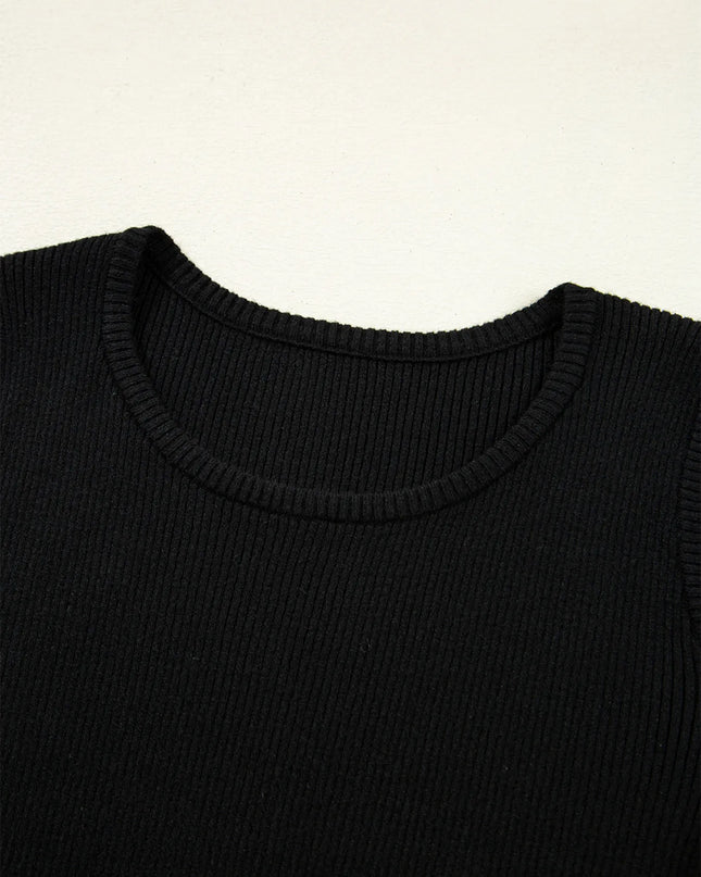 Ribbed Knit Cold Shoulder Sweater