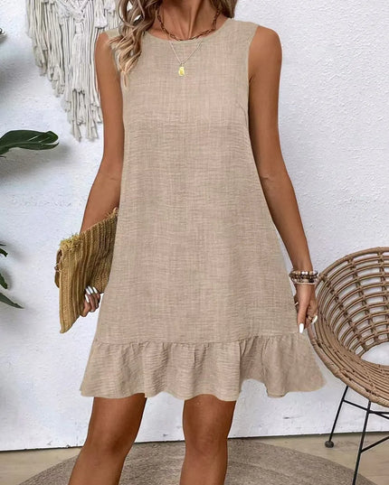 Ruffled Hem Round Neck Sleeveless Dress 