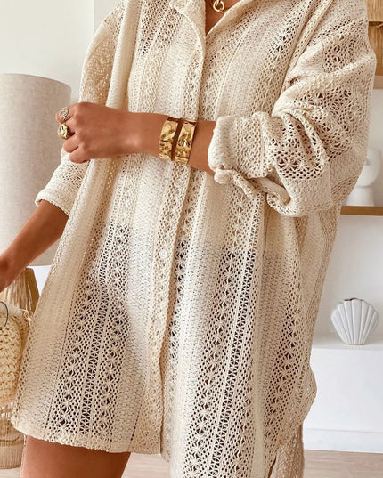 Lace Crochet Collared Neck Oversized Shirt