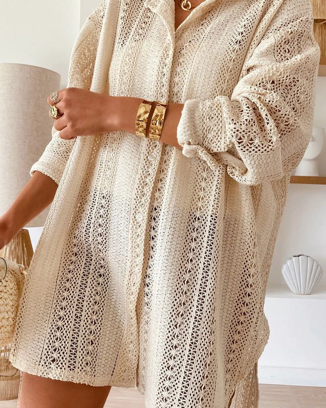 Lace Crochet Collared Neck Oversized Shirt