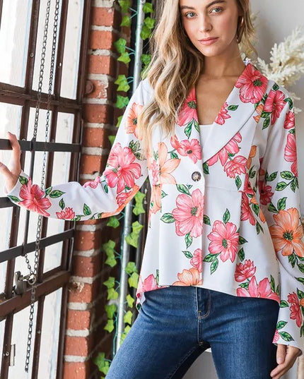 Heimish Full Size Multi Color Floral Blazers with Tunic Plus Size