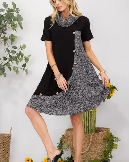 Celeste Full Size Decor Button Short Sleeve Dress with Pockets Plus Size 