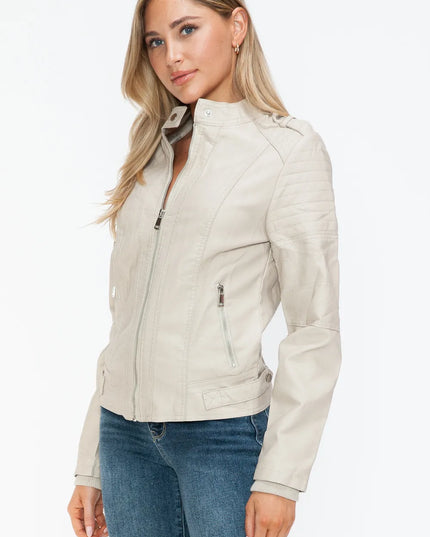 Snobbish PU Leather Biker Jacket with Side Zip Pockets
