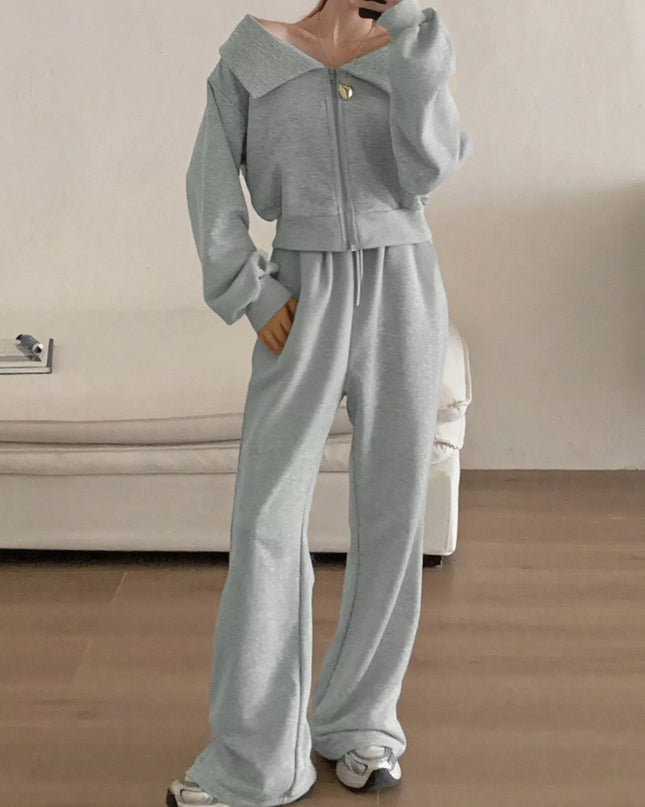 Zip Up Long Sleeve Top and Pants Set