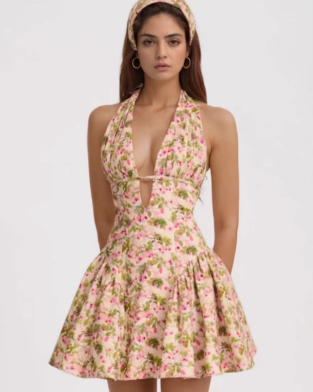 Floral Halter Neck Mini Dress Color