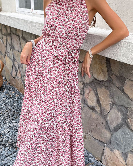 Perfee Floral Tie-Waist Tiered Dress 