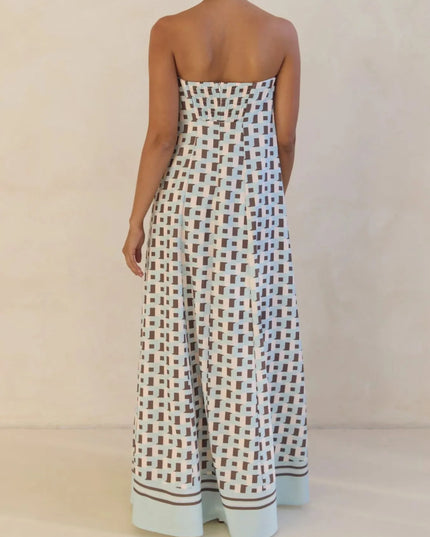 Smocked Printed Tube Maxi Dress